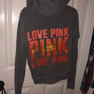 VS PINK Sequin grey and orange hoodie